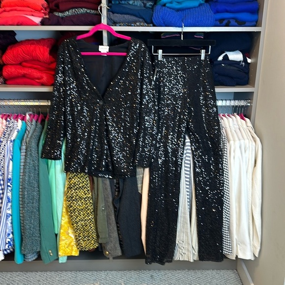 Melrose and Market black sequin long sleeve 2 piece pants suit size XXS NWT - Picture 1 of 4